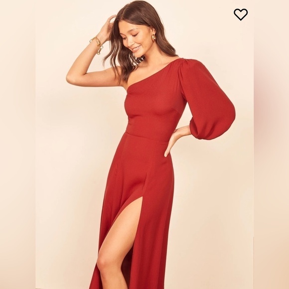 NWT Reformation Lawrence One Shoulder Midi Dress in Marooned, Size 2 - Picture 8 of 10